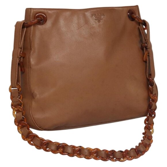 PRADA Shoulder Bag Leather Brown Auth kk437 - Picture 1 of 16